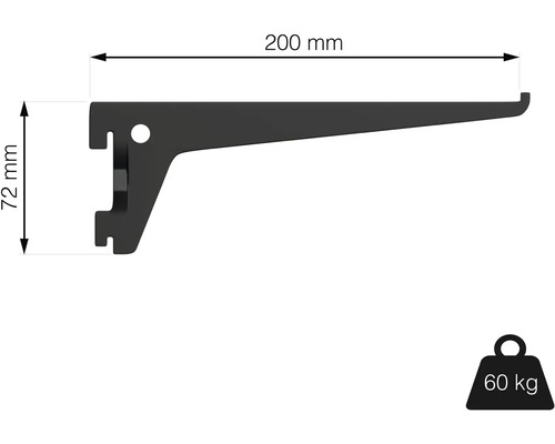 Držák police o rozměrech 200 mm délka a 72 mm výška a nosnost 60 kg