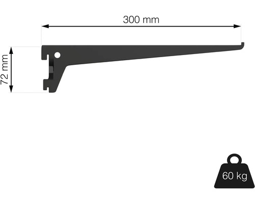 Policový držák o rozměrech 300 mm x 72 mm a nosnosti 60 kg