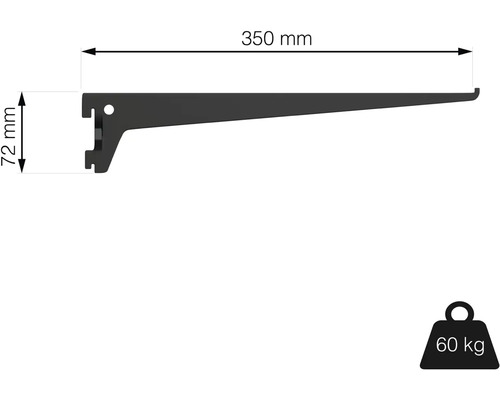 Konzole police o rozměrech 350 mm x 72 mm a nosnosti 60 kg