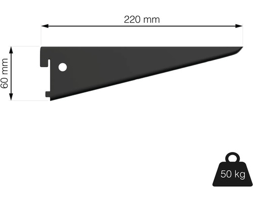 Konzole police o rozměrech 220 mm x 60 mm a nosnosti 50 kilogramů