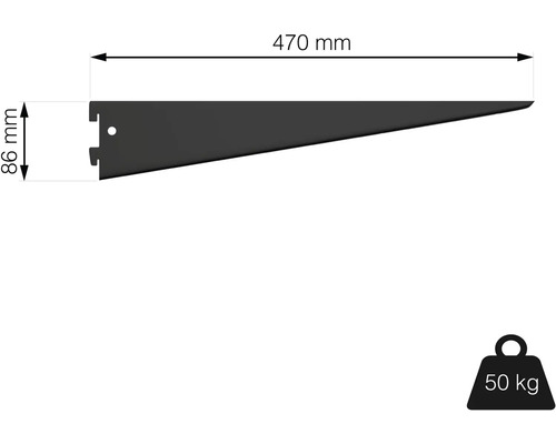 Policový držák o rozměrech 470 mm x 86 mm, nosnost 50 kg