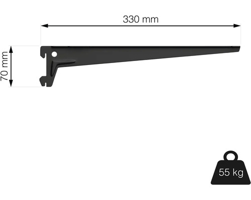 Regálová konzole o rozměrech 330 mm x 70 mm a nosnosti 55 kg