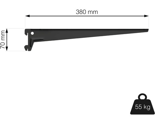 Police s rozměry 380 mm délka a 70 mm výška, maximální nosnost 55 kg