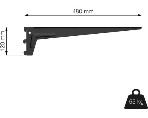 Konzole police o rozměrech 480 mm krát 120 mm a nosnosti 55 kg