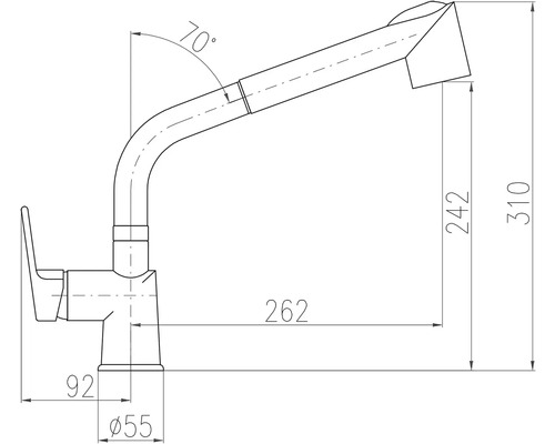 Technický výkres kuchyňské baterie s rozměry