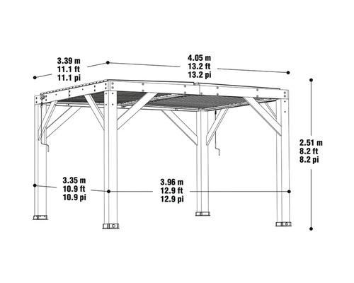 Technický nákres altánu s rozměry
