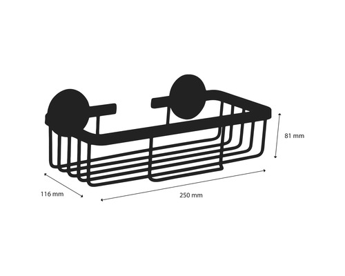 Kovová sprchová polička o rozměrech 250 x 116 x 81 milimetrů