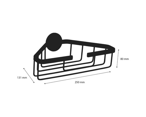 Rohová police z kovu s rozměry 250 mm x 131 mm x 80 mm
