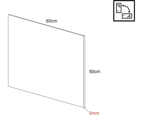 Obdélníkové zrcadlo o rozměrech 60 x 50 centimetrů a tloušťce 5 milimetrů