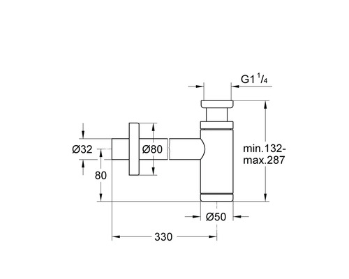 Technický nákres sifonu s rozměry