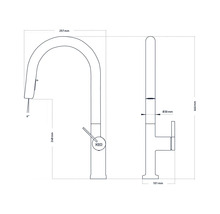 Technický výkres kuchyňské baterie s rozměry
