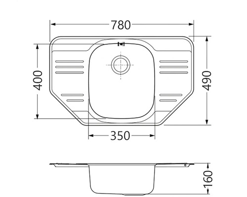 Technický nákres umyvadla s rozměry