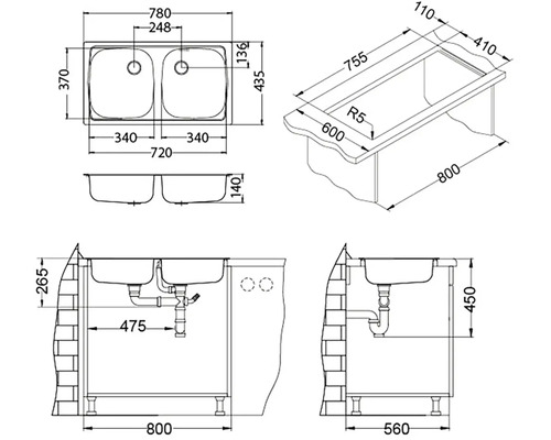 Technický výkres dvoudřezu s rozměry