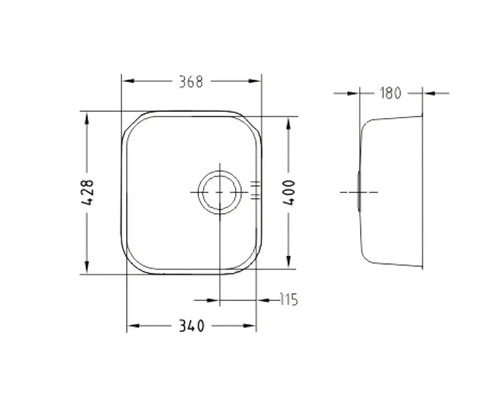 Technický výkres dřezu s rozměry