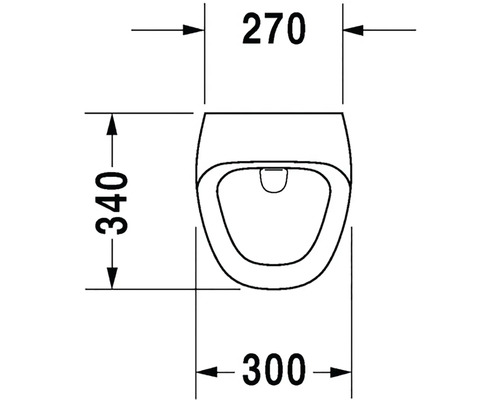 Technický nákres závěsného WC s rozměry 270 mm šířka, 340 mm výška a 300 mm hloubka.