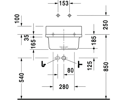 Technický výkres umyvadla s rozměry