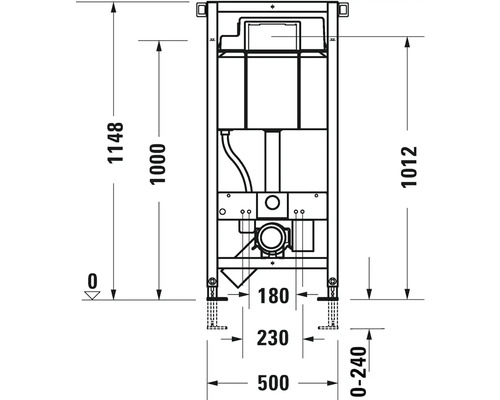 Technický výkres předstěnového instalačního prvku s rozměry
