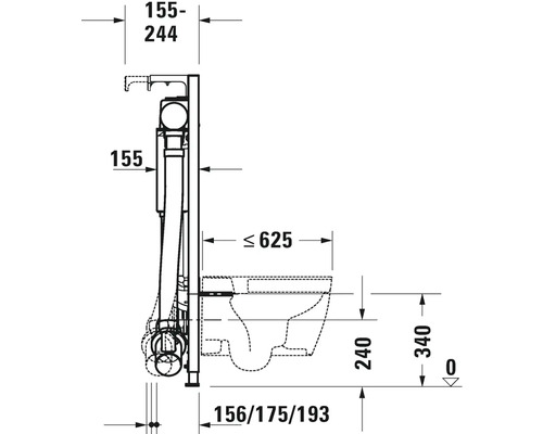 Technický nákres předstěnové instalace pro závěsné WC s rozměry.