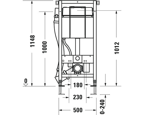 Technický nákres předstěnového instalačního prvku s rozměry