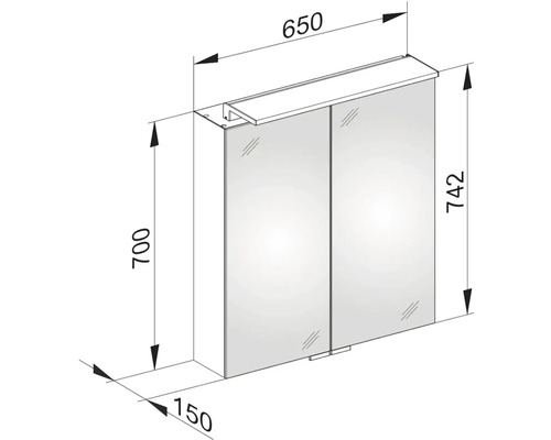 Obrázek zrcadlové skříňky s rozměry