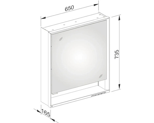 Technický výkres zrcadlové skříňky s rozměry