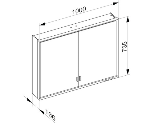 Nákres zrcadlové skříňky s rozměry