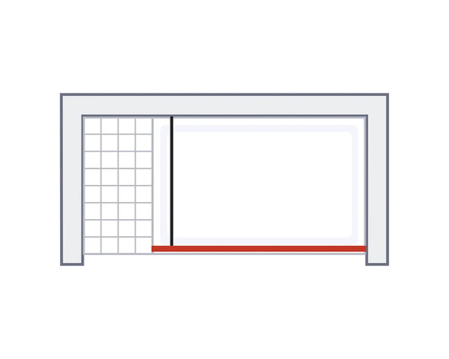 Schématické znázornění sprchového koutu s posuvnými dveřmi