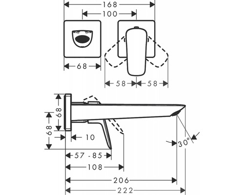 Technický nákres závěsného WC s rozměry