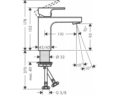 Technický výkres armatury s rozměry.