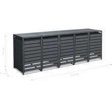 Box na popelnice pro pět popelnic, rozměry 332 x 80 x 116 cm