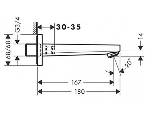 Technický výkres vodovodní baterie s rozměry