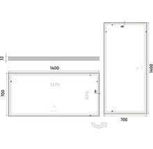 Technický nákres zrcadla o rozměrech 1400 x 700 mm.