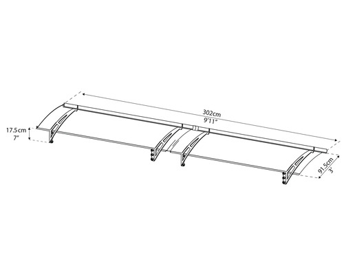 Technický nákres stříšky nad vchodové dveře s rozměry