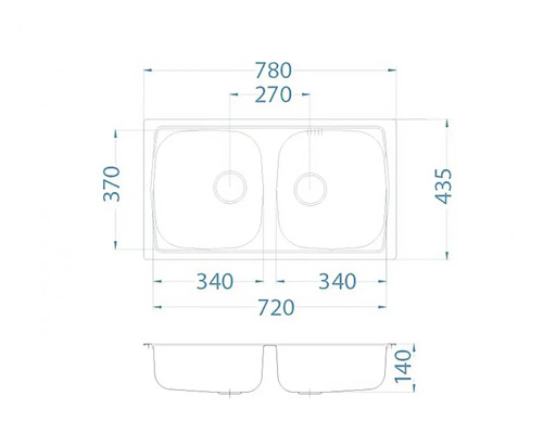 Obrázek rozměrů dřezu se dvěma mísami