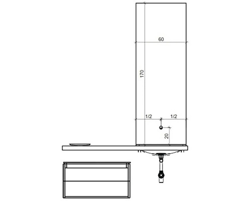 Technický výkres skříňky pod umyvadlo s rozměry
