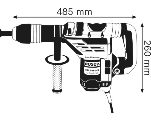 Vrtací kladivo Bosch s rozměry 485 mm a 260 mm