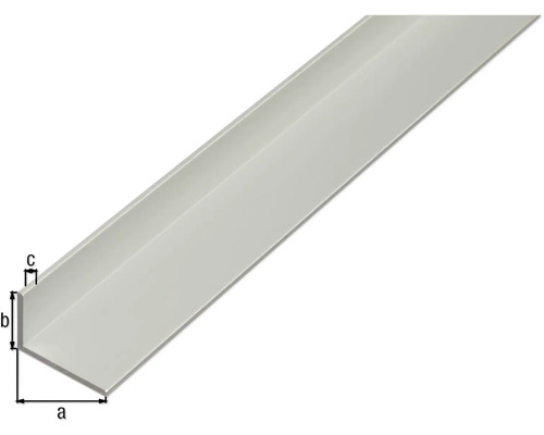Úhelníkový profil s označením rozměrů a, b a c.