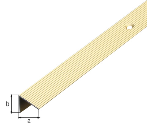 Schodový profil z kovu s rýhovaným povrchem a předvrtanými otvory