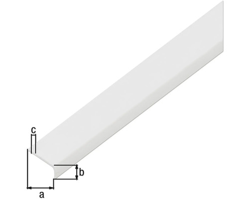 Plastový rohový profil s rozměry a, b a c.