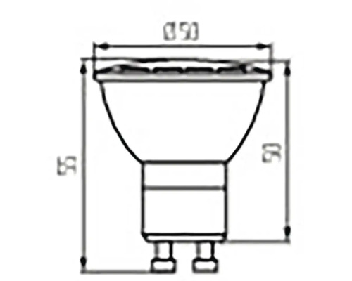 Nákres lampy o rozměrech 50 mm výšky a 50 mm průměru