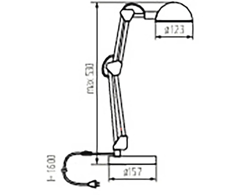 Technický výkres stolní lampy s rozměry