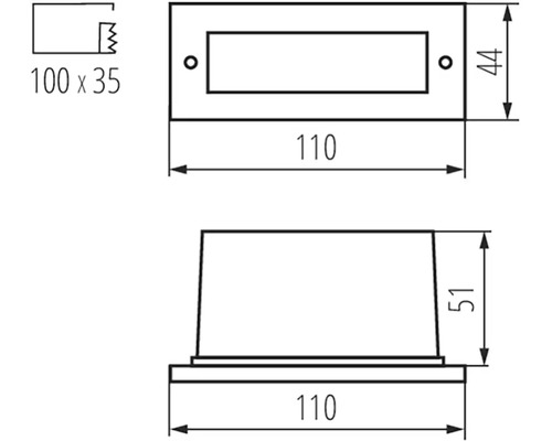 Technický výkres venkovního svítidla s rozměry