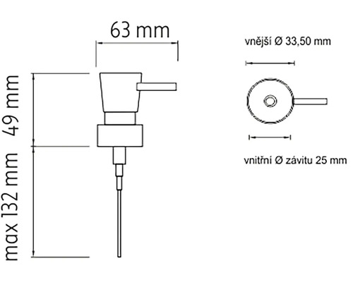 Technický nákres dávkovače mýdla s rozměry