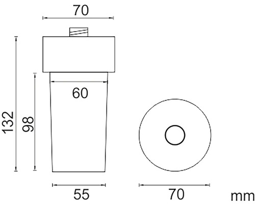 Technický výkres nohy nábytku s rozměry v milimetrech