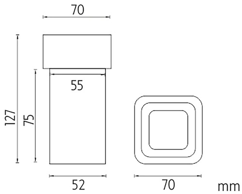 Technický výkres s rozměry výrobku v milimetrech.