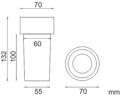 Technický nákres válcového produktu s rozměry