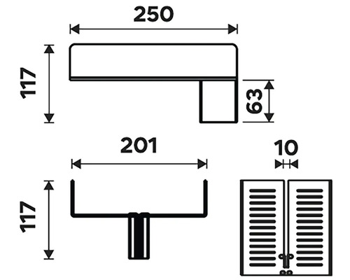 Technický výkres kusu nábytku s rozměry
