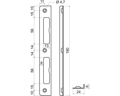 Technický nákres kování dveří s rozměry
