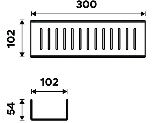 Technický výkres odvodňovacího žlabového systému s rozměry