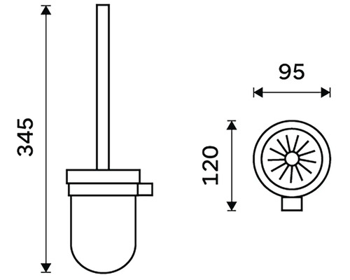 Technický výkres WC štětky s rozměry